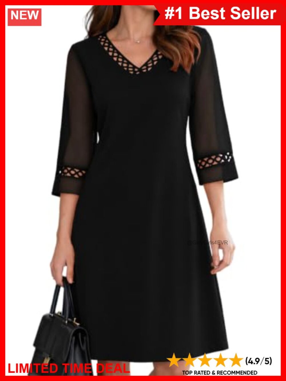 Womens V-Neck Eyelet Lace Chiffon A-Line Cocktail Wedding Guest Dress